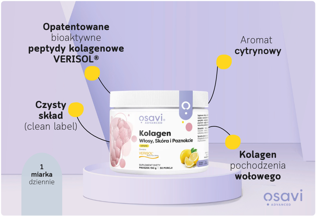 Kolagen Wołowy Włosy Skóra Paznokcie Cytryna Proszek 150 g Osavi
