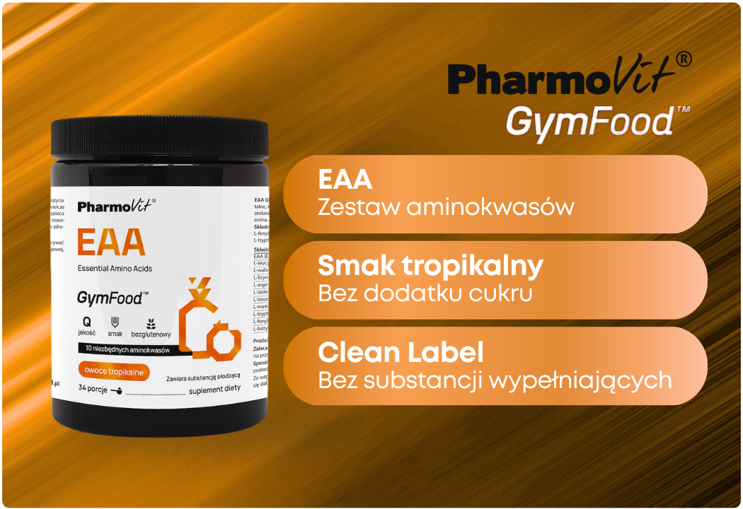 EAA Zestaw Aminokwasów Proszek o Smaku Owoców Tropikalnych 375 g Gym Food Pharmovit