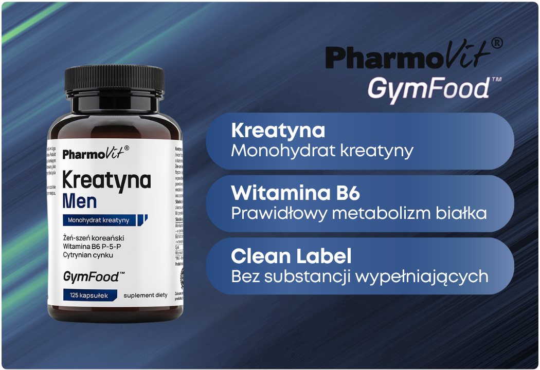 Kreatyna Men Monohydrat Kreatyny Żeń-szeń Koreański (125 kaps) GymFood Pharmovit