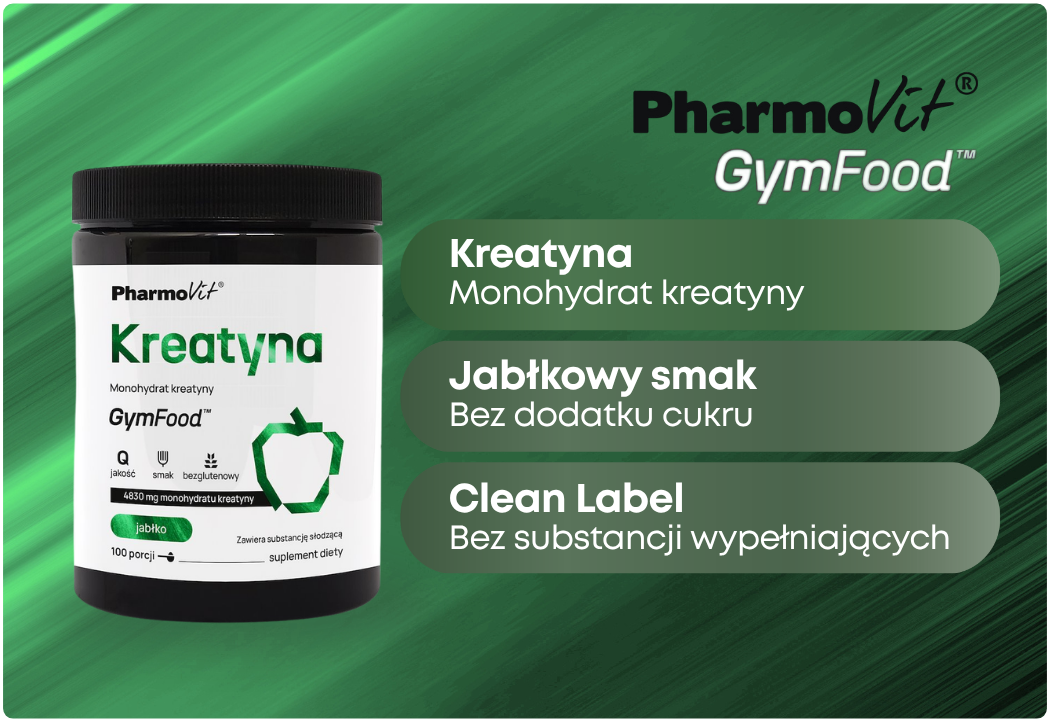 Kreatyna Monohydrat Kreatyny Proszek o Smaku Jabłkowym 500 g Gym Food Pharmovit