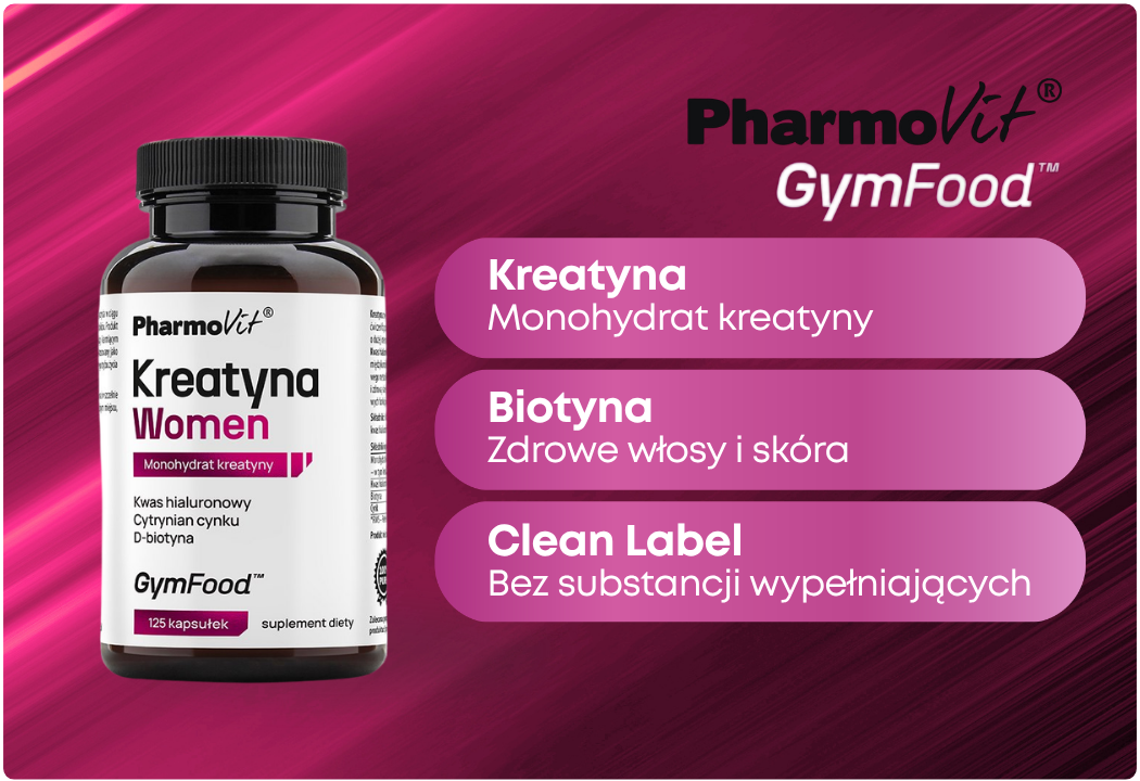 Kreatyna Women Monohydrat Kreatyny Kwas Hialuronowy (125 kaps) GymFood Pharmovit