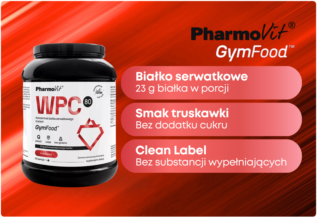 WPC Koncentrat Białka Serwatkowego Instant o Smaku Truskawkowym Proszek 700 g Gym Food Pharmovit