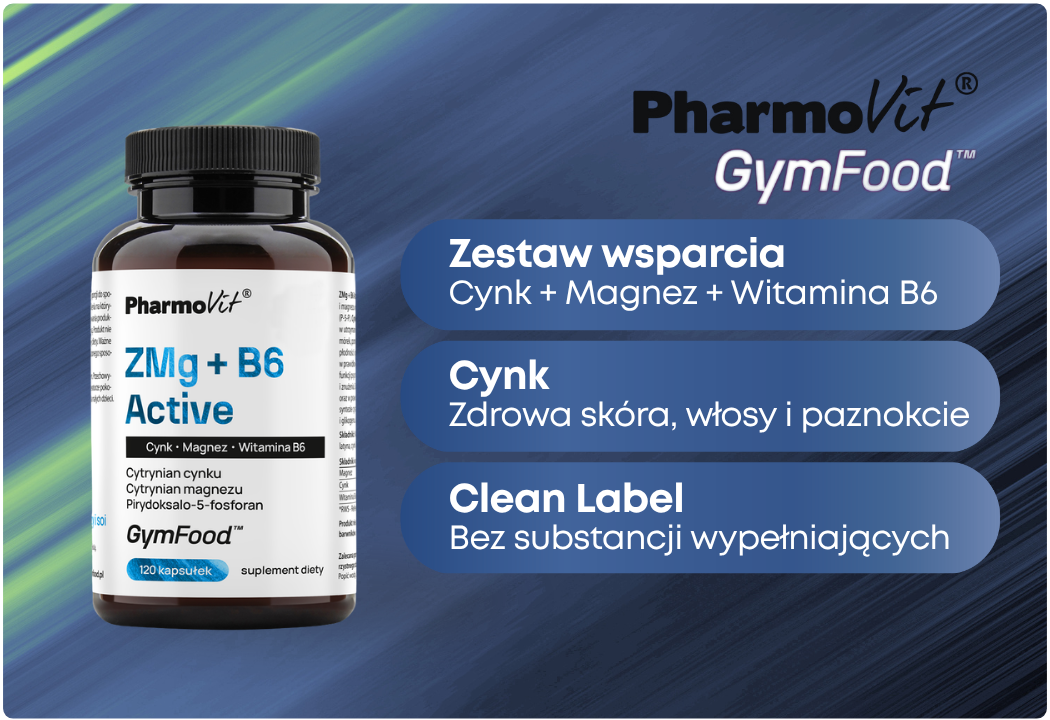 ZMg + B6 Active Cynk Magnez Witamina B6 (120 kaps) Gym Food Pharmovit
