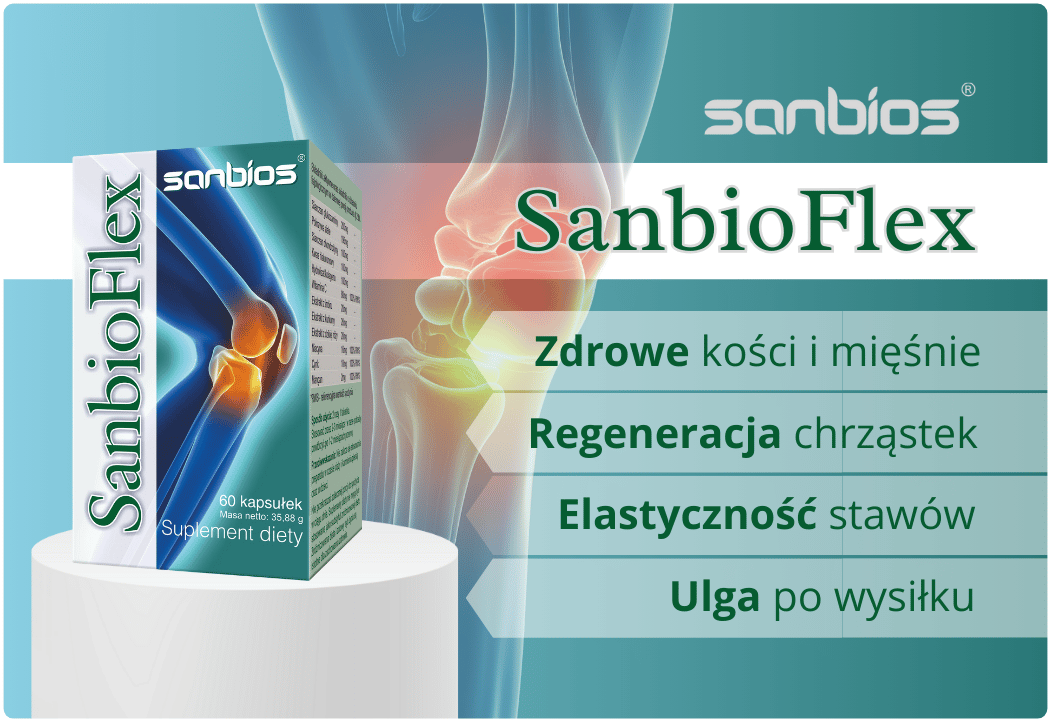 SanbioFlex Chondroityna Glukozamina Kolagen Kwas Hialuronowy na Stawy (60 kaps) Sanbios