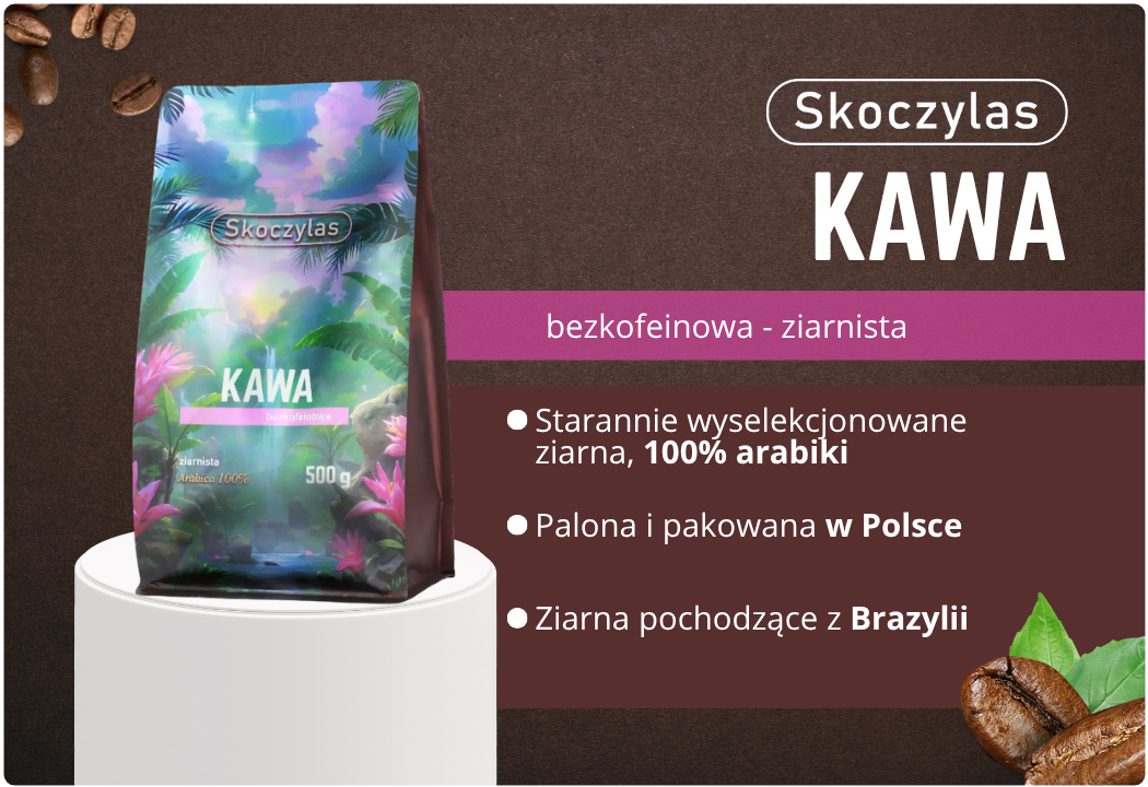 Kawa Bezkofeinowa Ziarnista 100% Arabica 500 g Skoczylas