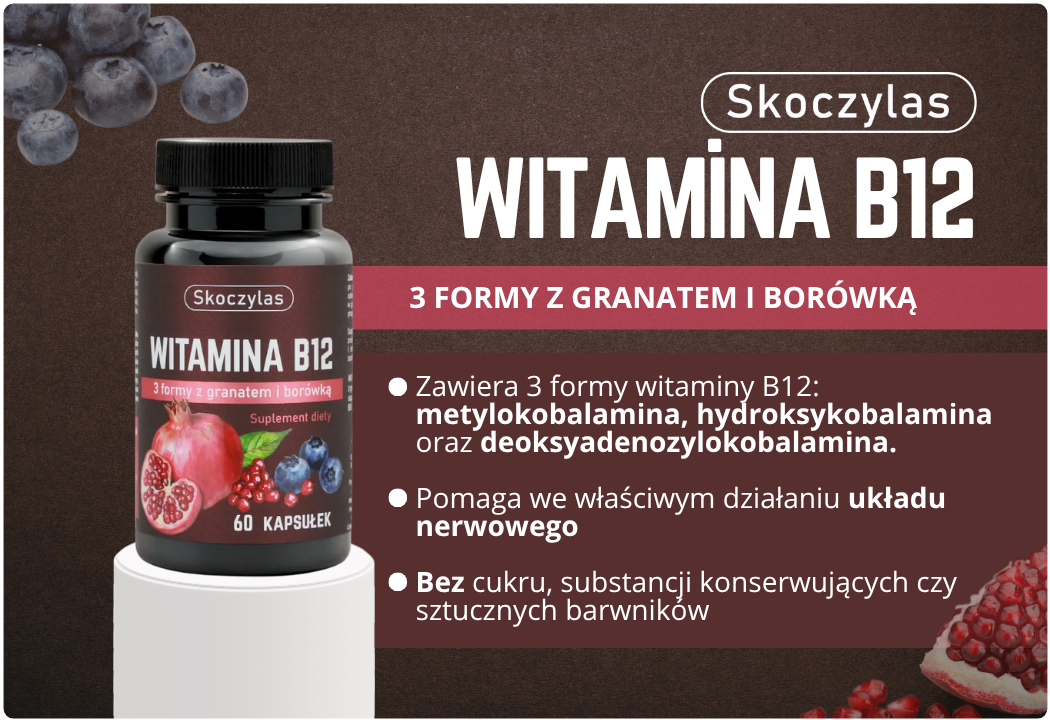 Witamina B12 3 Formy z Granatem i Borówką (60 kaps) Skoczylas