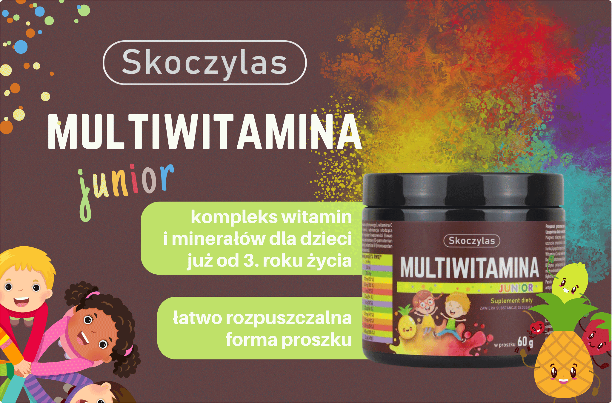 Zestaw Witamin dla Dzieci Multiwitamina Junior w Proszku 60 g Skoczylas